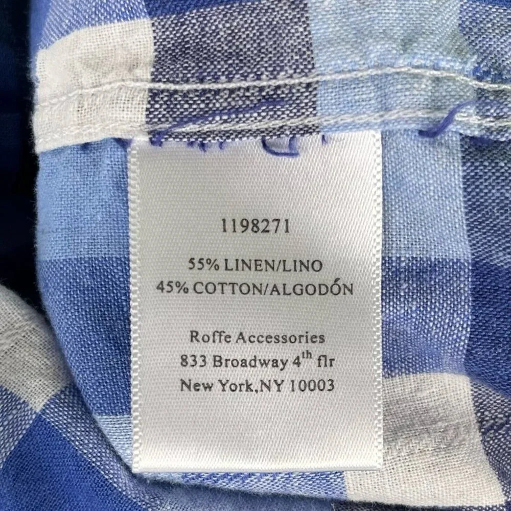 English Laundry Shirt Mens XXL Gingham Button Up Short Sleeve Linen Cotton Blue - Picture 8 of 11